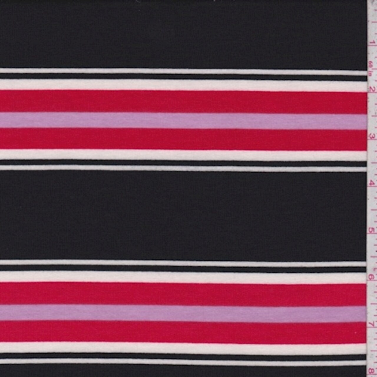 Black/Red/Pink Stripe Double Brushed French Terry Knit Fabric By the Yard